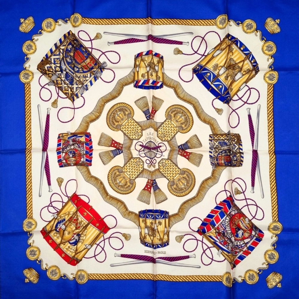Vintage Hermes Les Tambours silk scarf